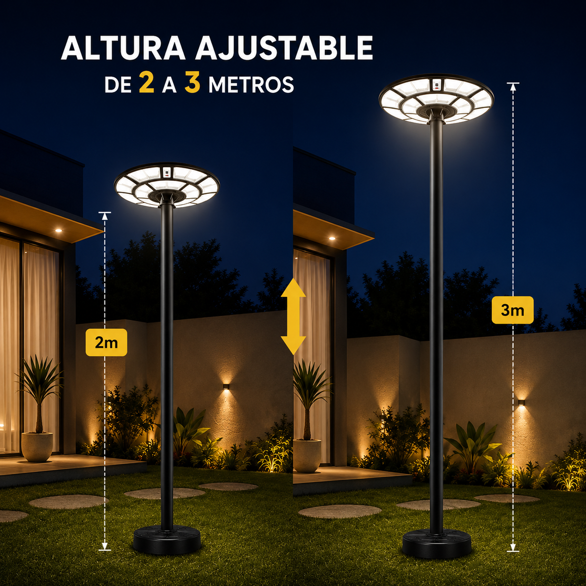 Farol solar poste de jardin 1000W 3 tipos de luz con control