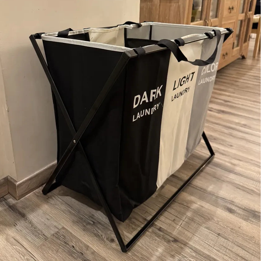Cesto para ropa triple con estructura de aluminio