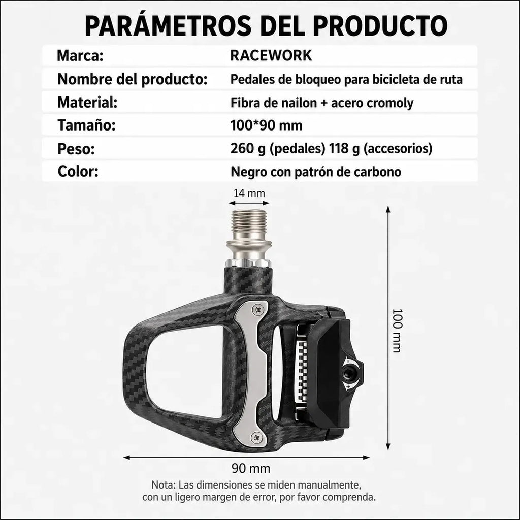 Pedales Racework SPD autoblocantes de fibra de carbono