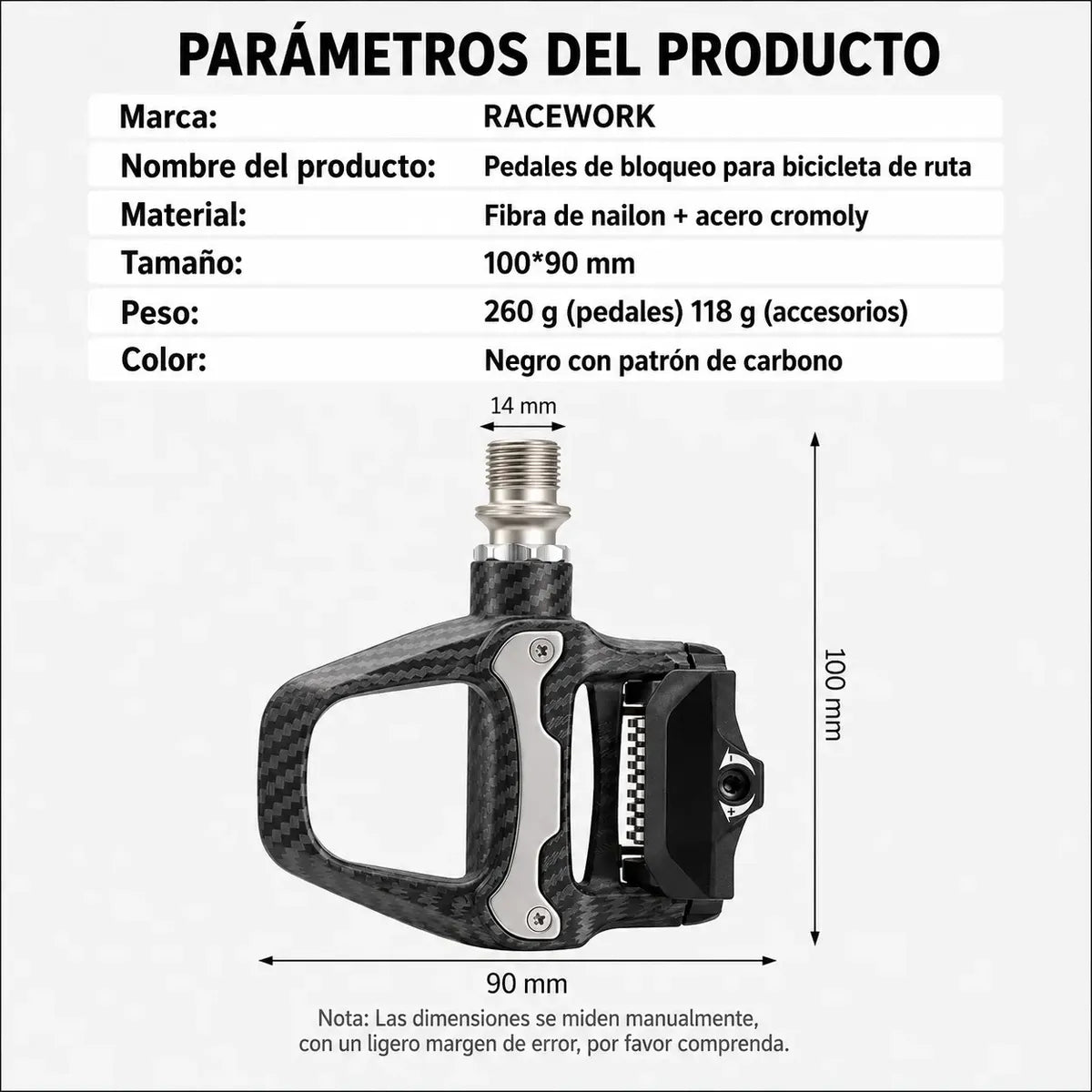 Pedales Racework SPD autoblocantes de fibra de carbono