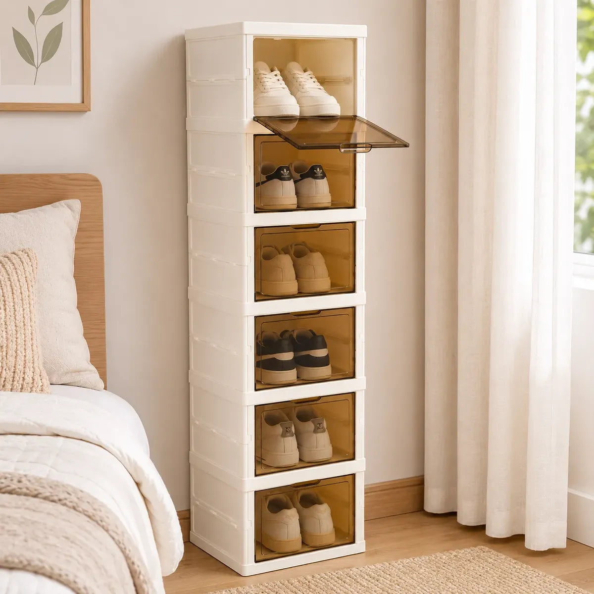 Zapatera con 6 estantes plegable con puertas
