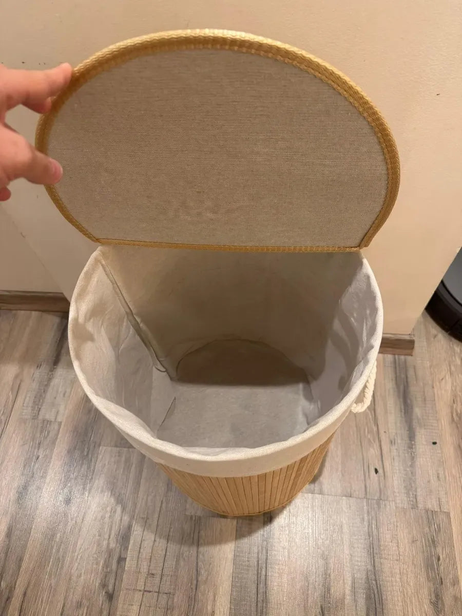Cesto para ropa de bambú con tapa