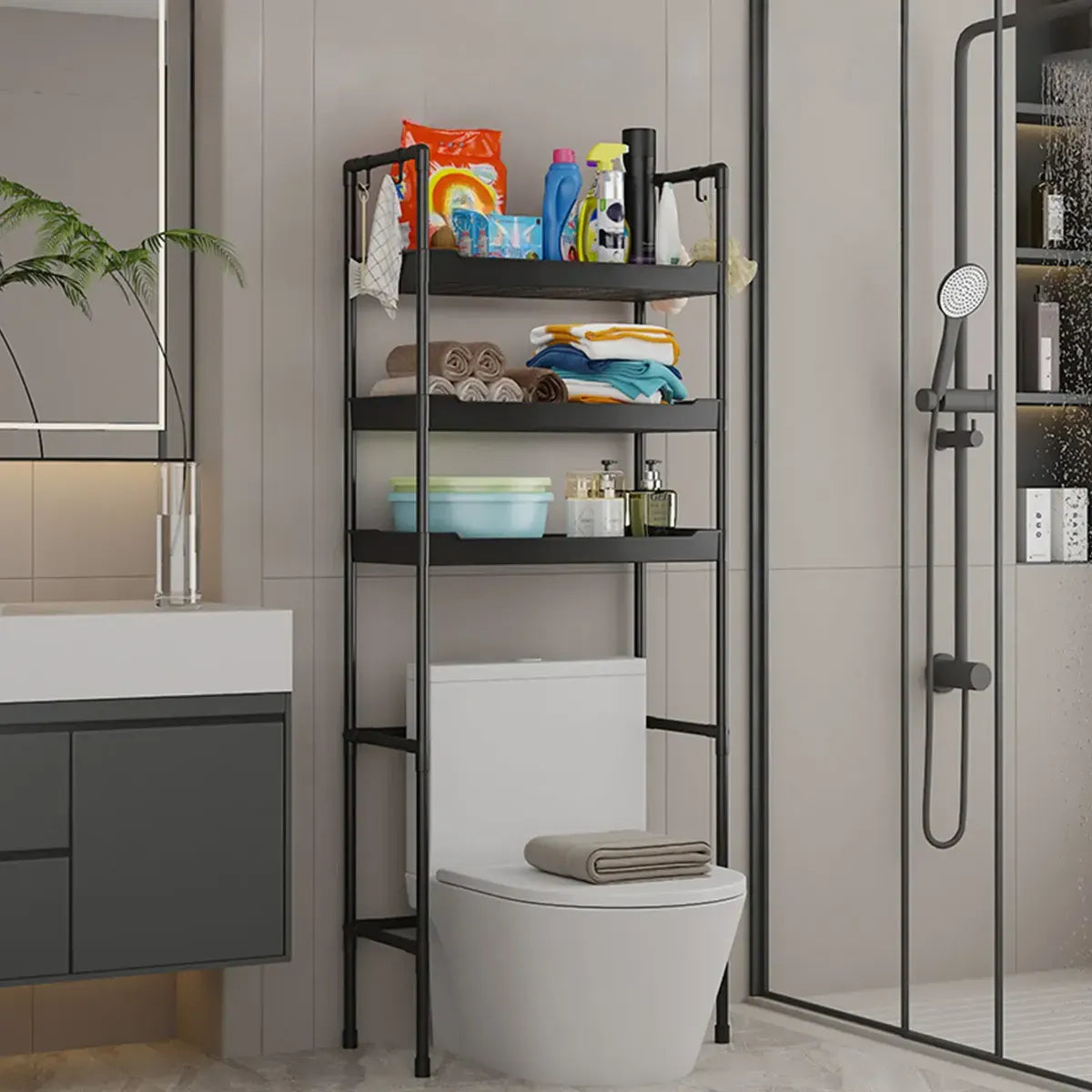 Mueble organizador sobre water con 3 estantes de plástico