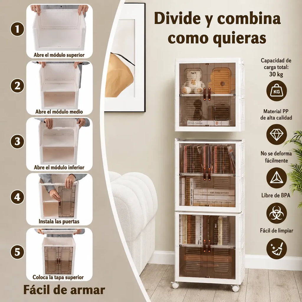 Mueble organizador plegable modular 6 niveles con ruedas