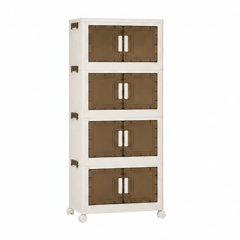 Mueble organizador de plástico apilable de 4 niveles con puertas