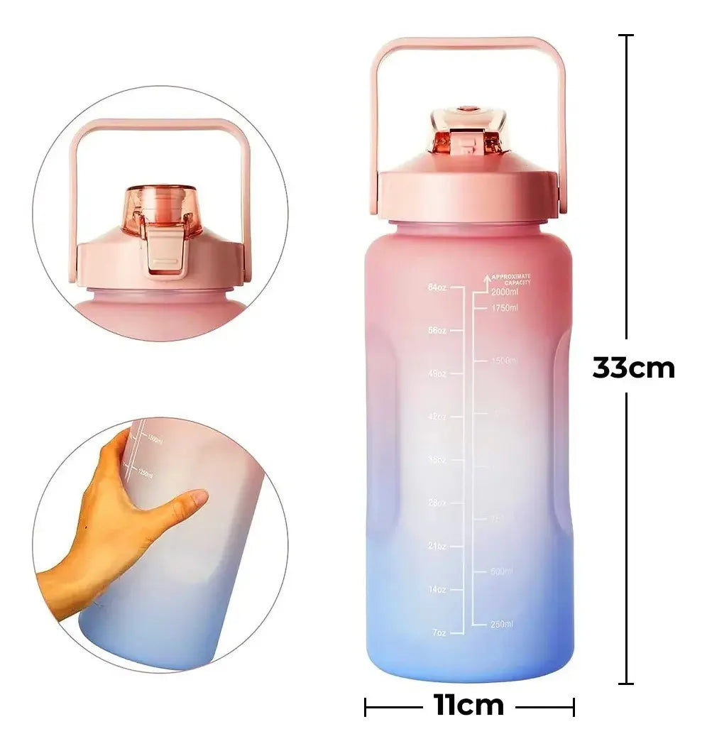 Botella deportiva motivacional de 2 L