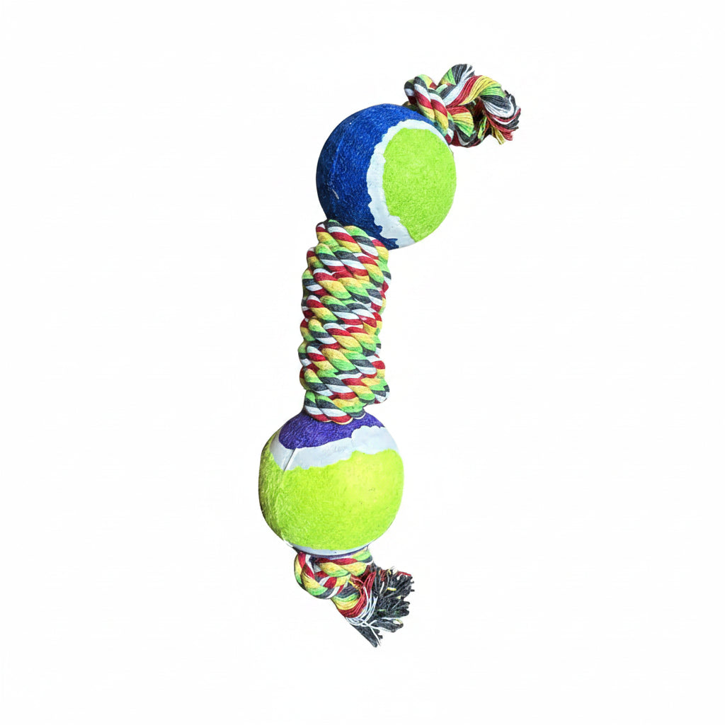 Juguete de cuerda con 2 pelotas para mascotas