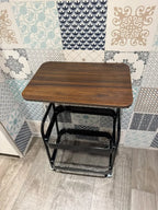 Carrito organizador metálico con mesa madera y 2 estantes