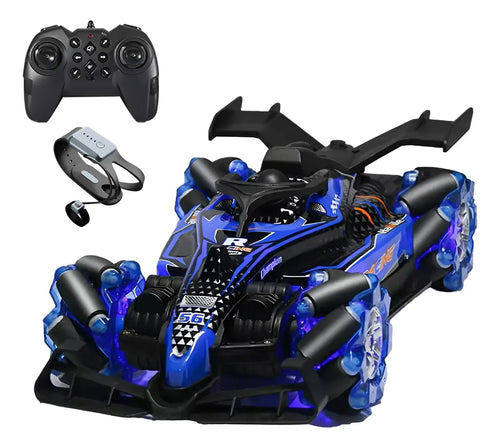 Auto a control remoto y brazalete con luces, humo y sonido