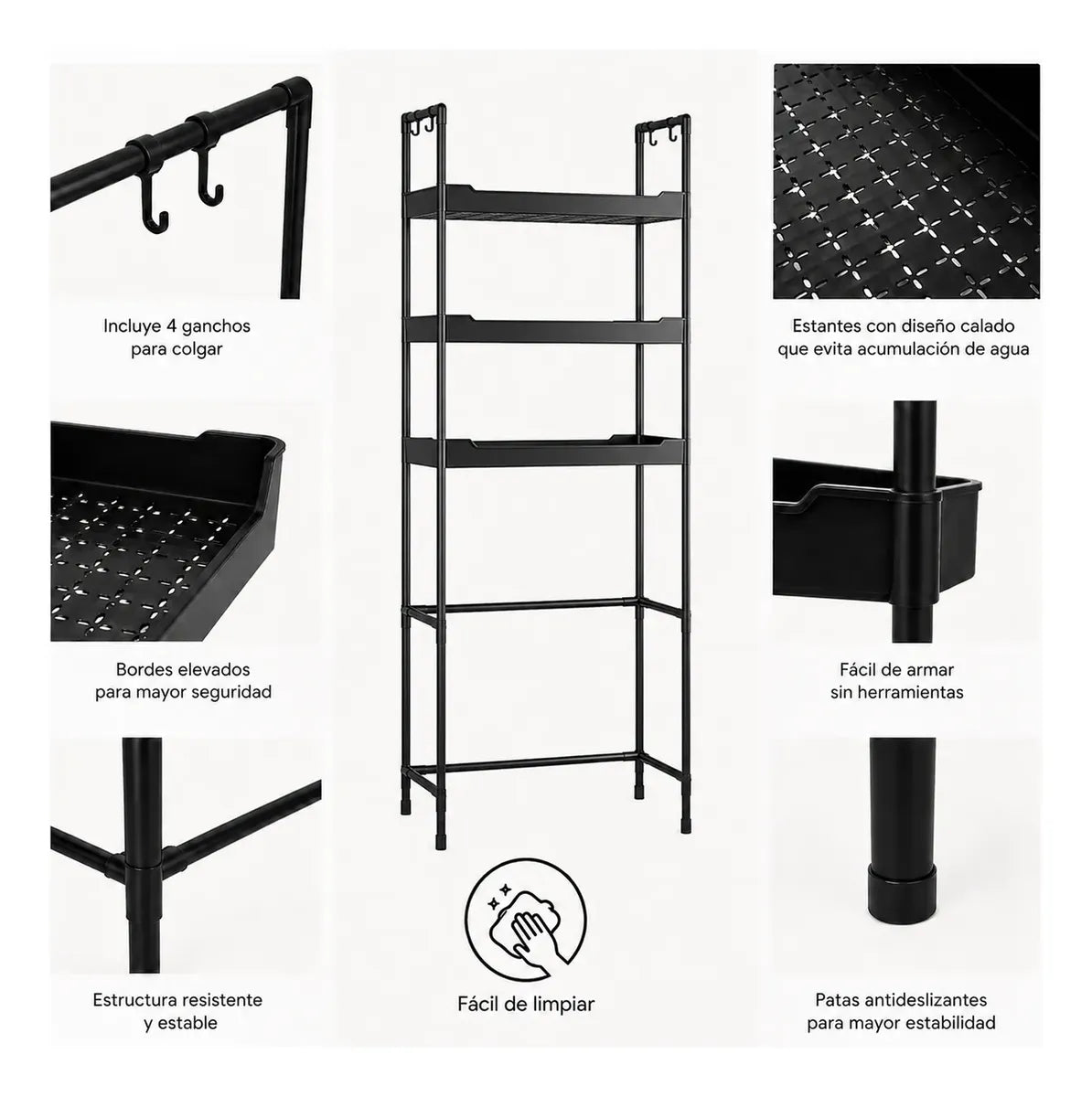 Mueble organizador sobre water con 3 estantes de plástico