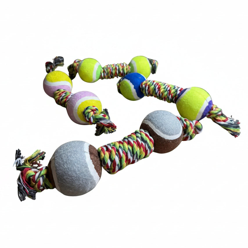 Juguete de cuerda con 2 pelotas para mascotas