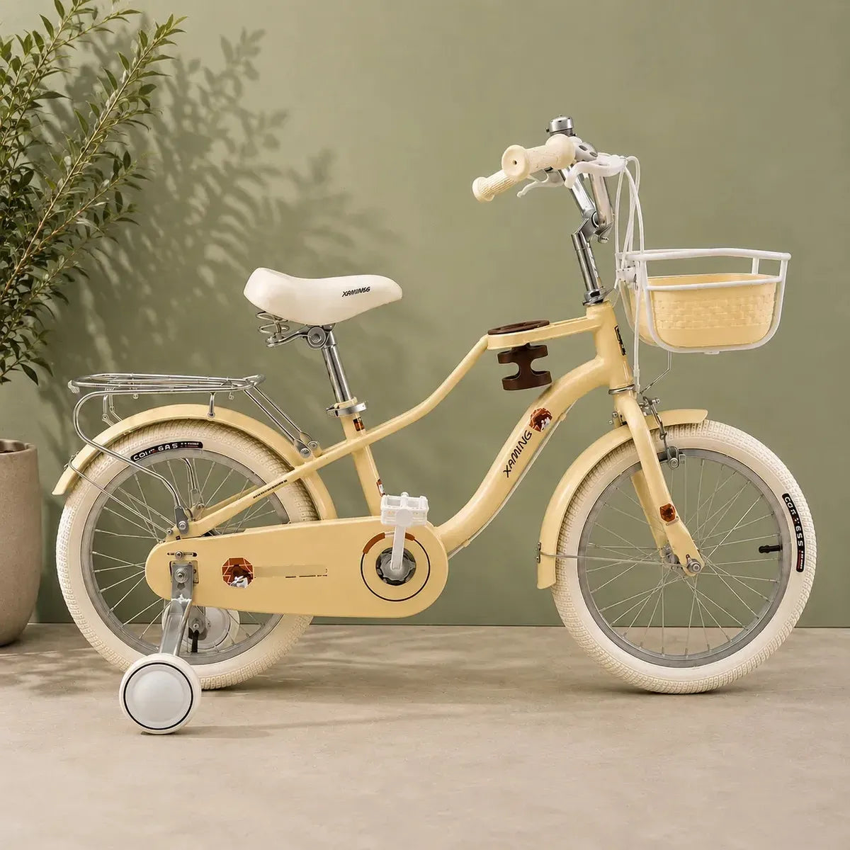 Bicicleta rodado 16 estilo Vintage con rueditas canasto, casco y vaso de regalo