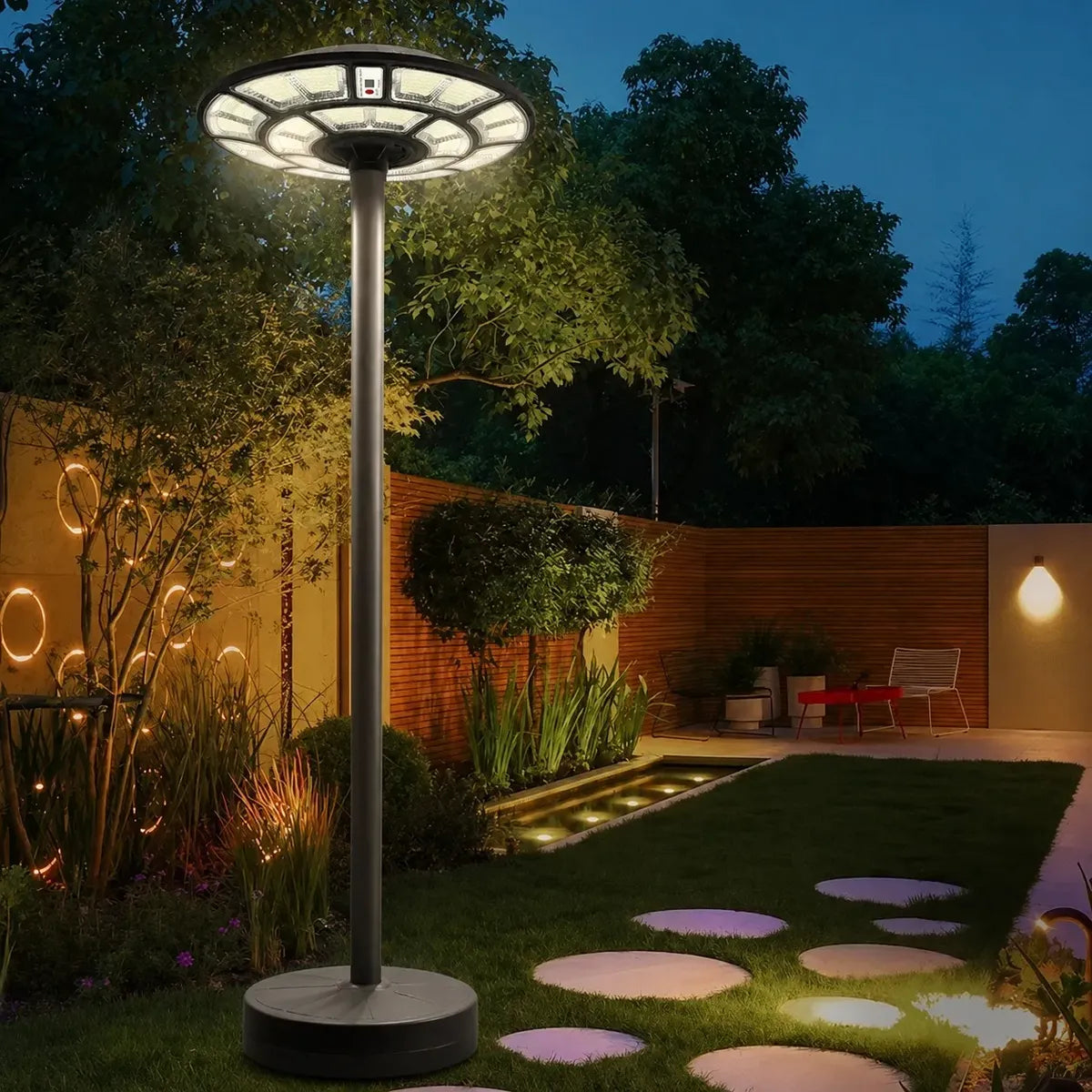 Farol solar poste de jardin 1000W 3 tipos de luz con control