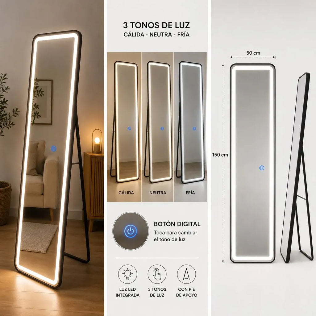 Espejo Led Touch rectangular con pie