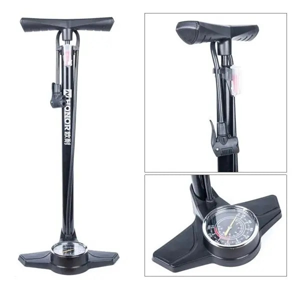 Inflador manual para bicicleta con barómetro