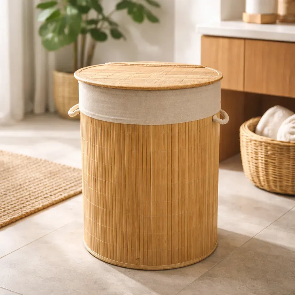 Cesto para ropa de bambú con tapa