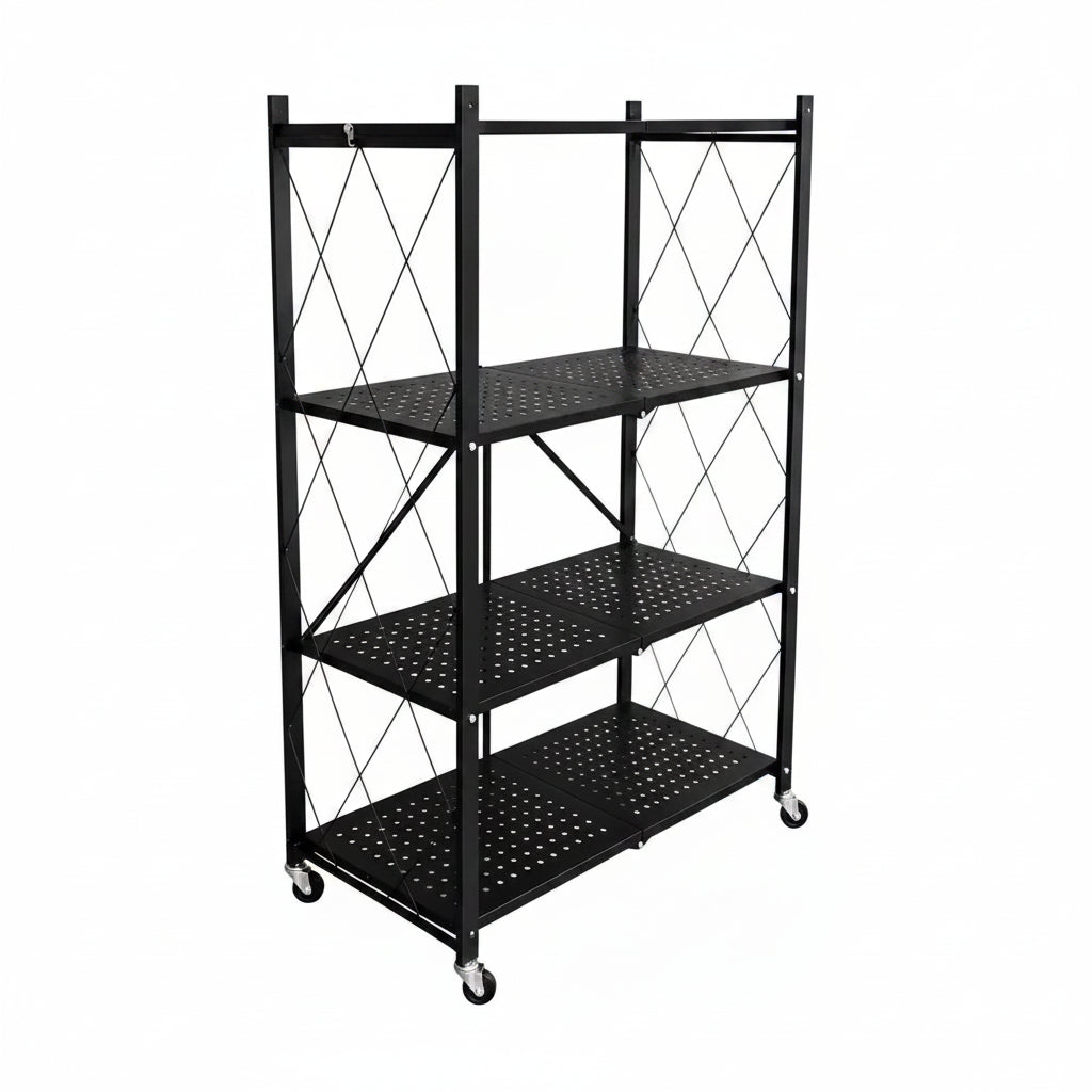 Estantería metálica plegable de 4 niveles con ruedas