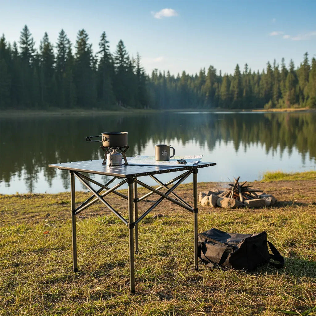 Mesa plegable para camping de aluminio portátil con bolso