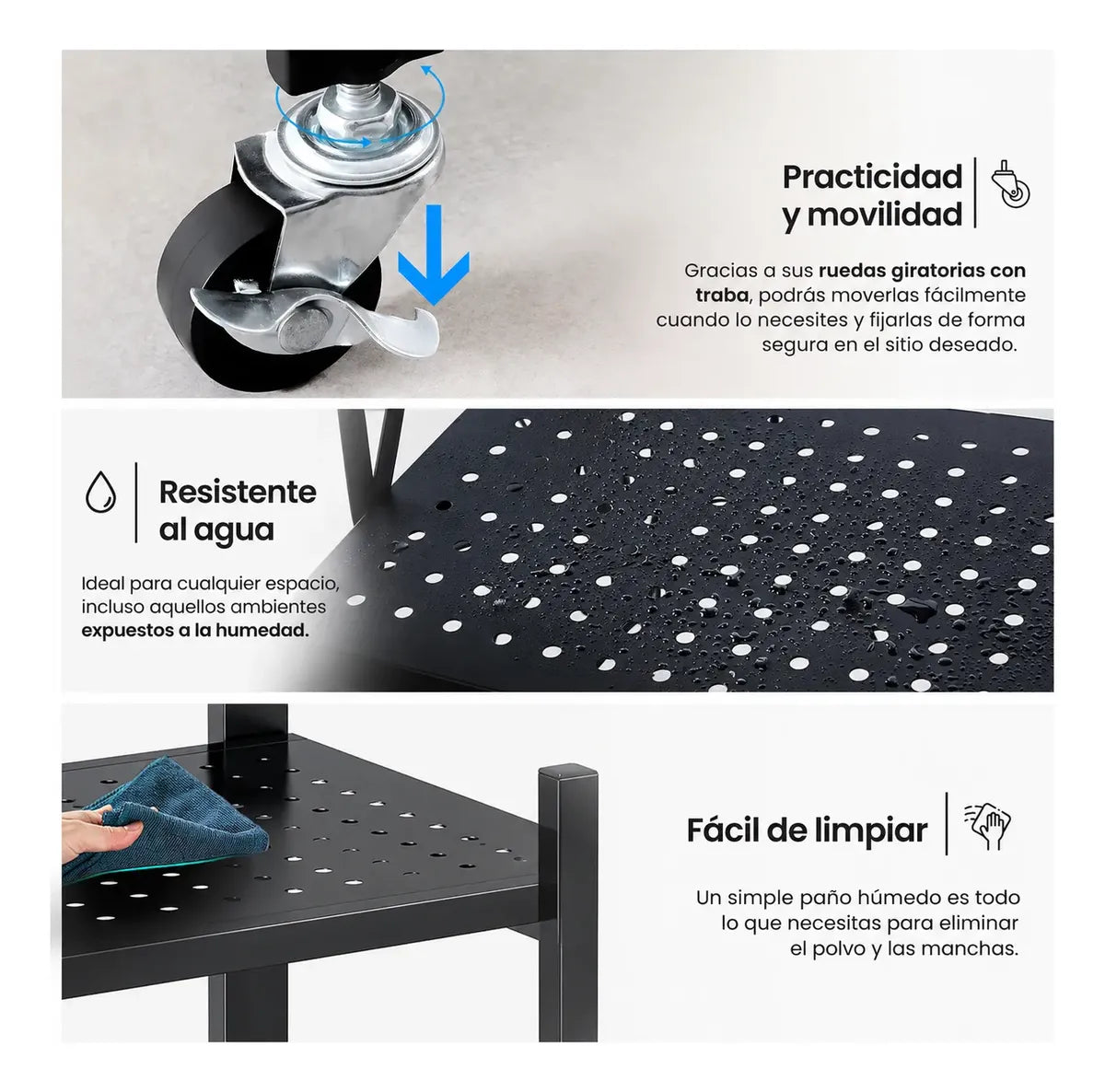 Estantería metálica plegable de 4 niveles con ruedas