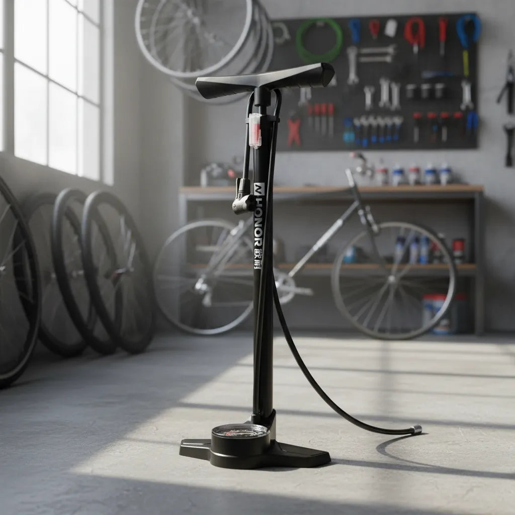Inflador manual para bicicleta con barómetro