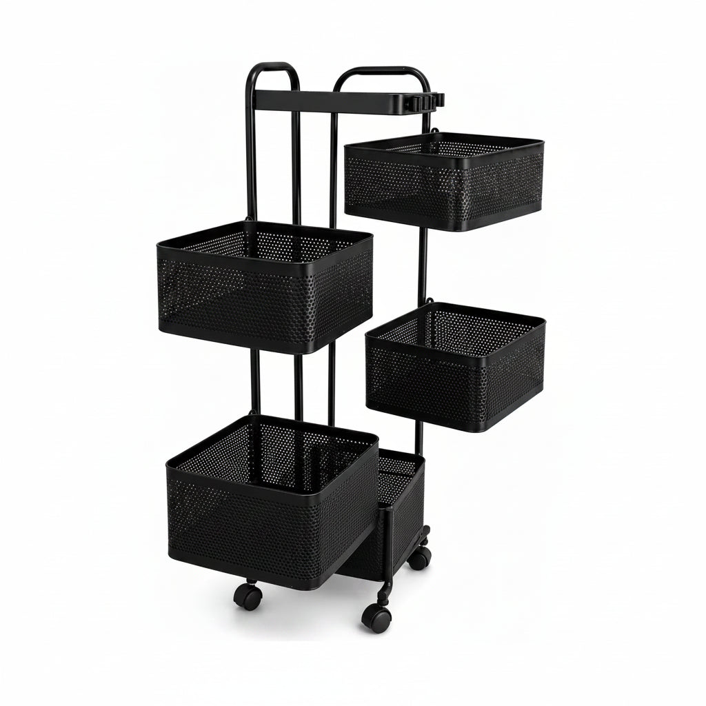 Carrito de almacenamiento metálico con 5 canastos rotativos