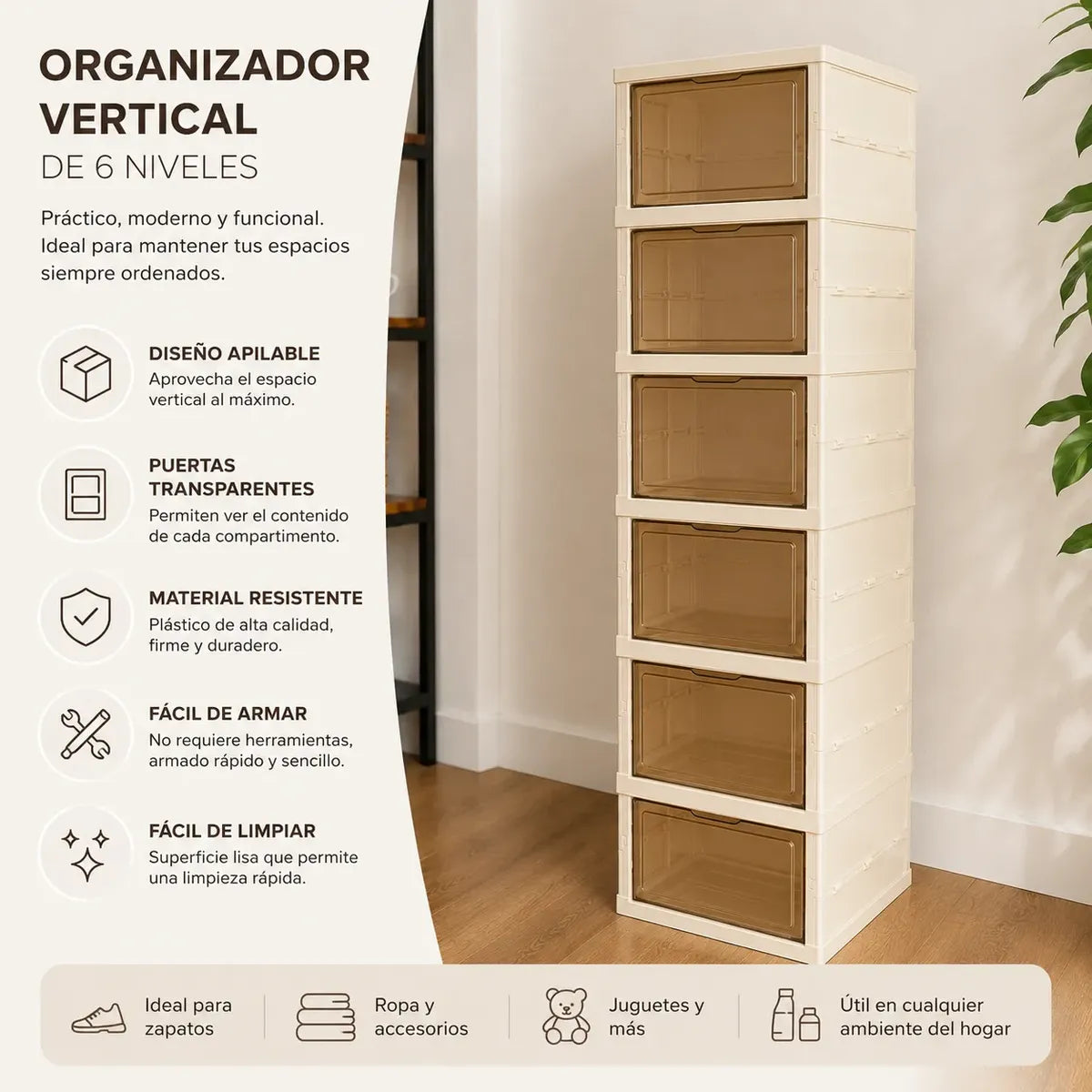 Zapatera con 6 estantes plegable con puertas