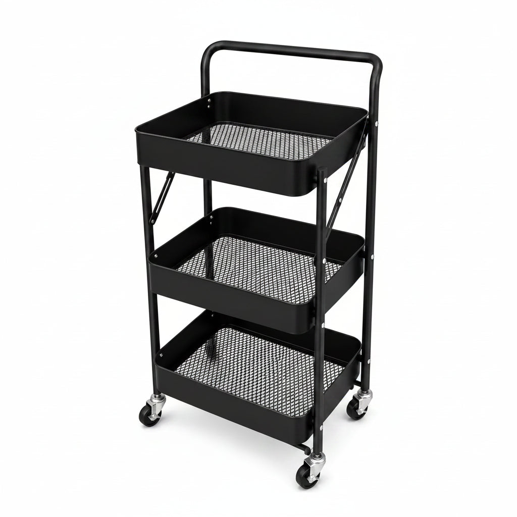 Carro plegable organizador multiuso con 3 estantes con ruedas