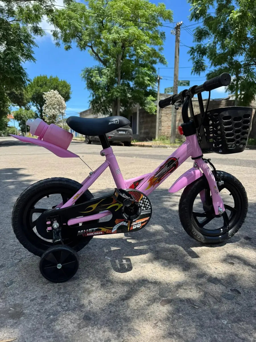 Bicicleta rodado 12 con rueditas canasto y caramañola