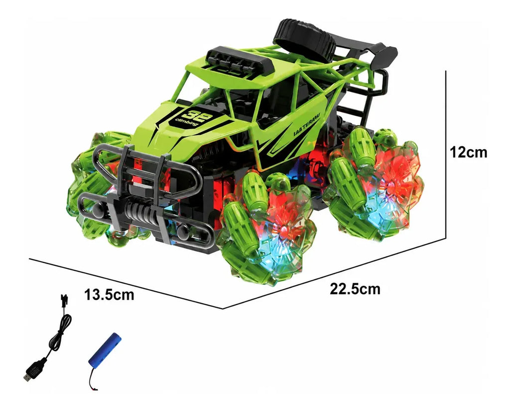 Auto monster a control remoto con movimiento lateral y luces