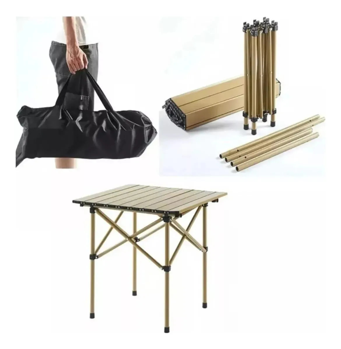 Mesa plegable para camping de aluminio portátil con bolso