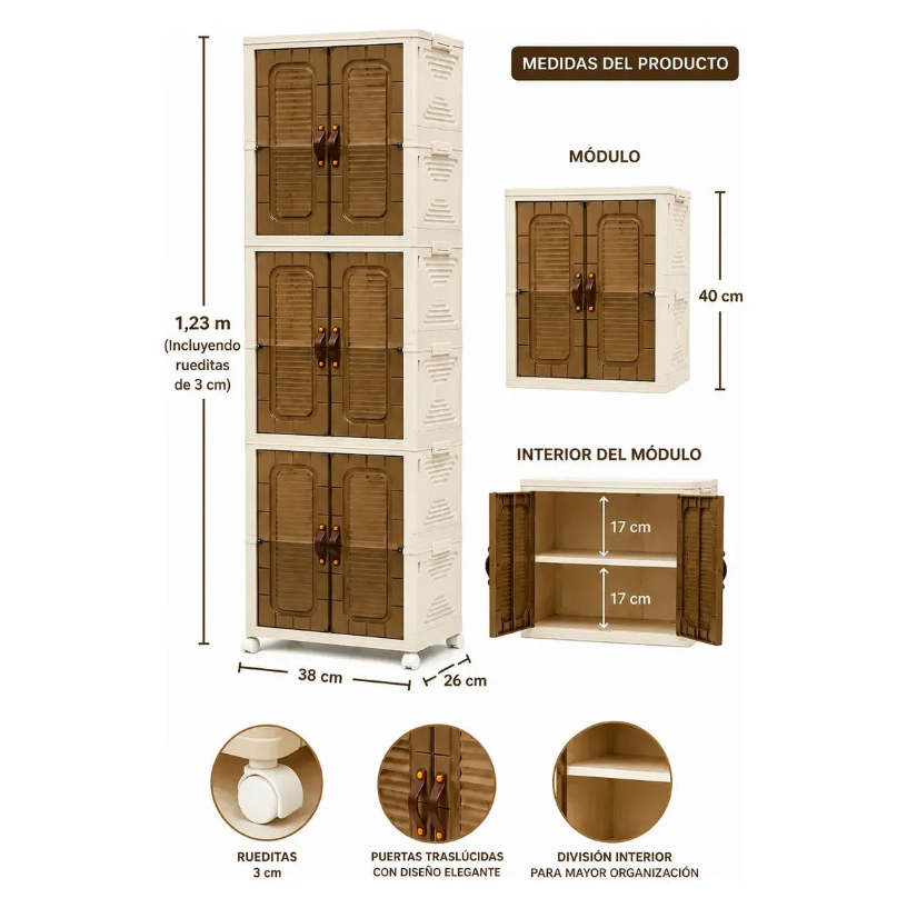 Mueble organizador plegable modular 6 niveles con ruedas
