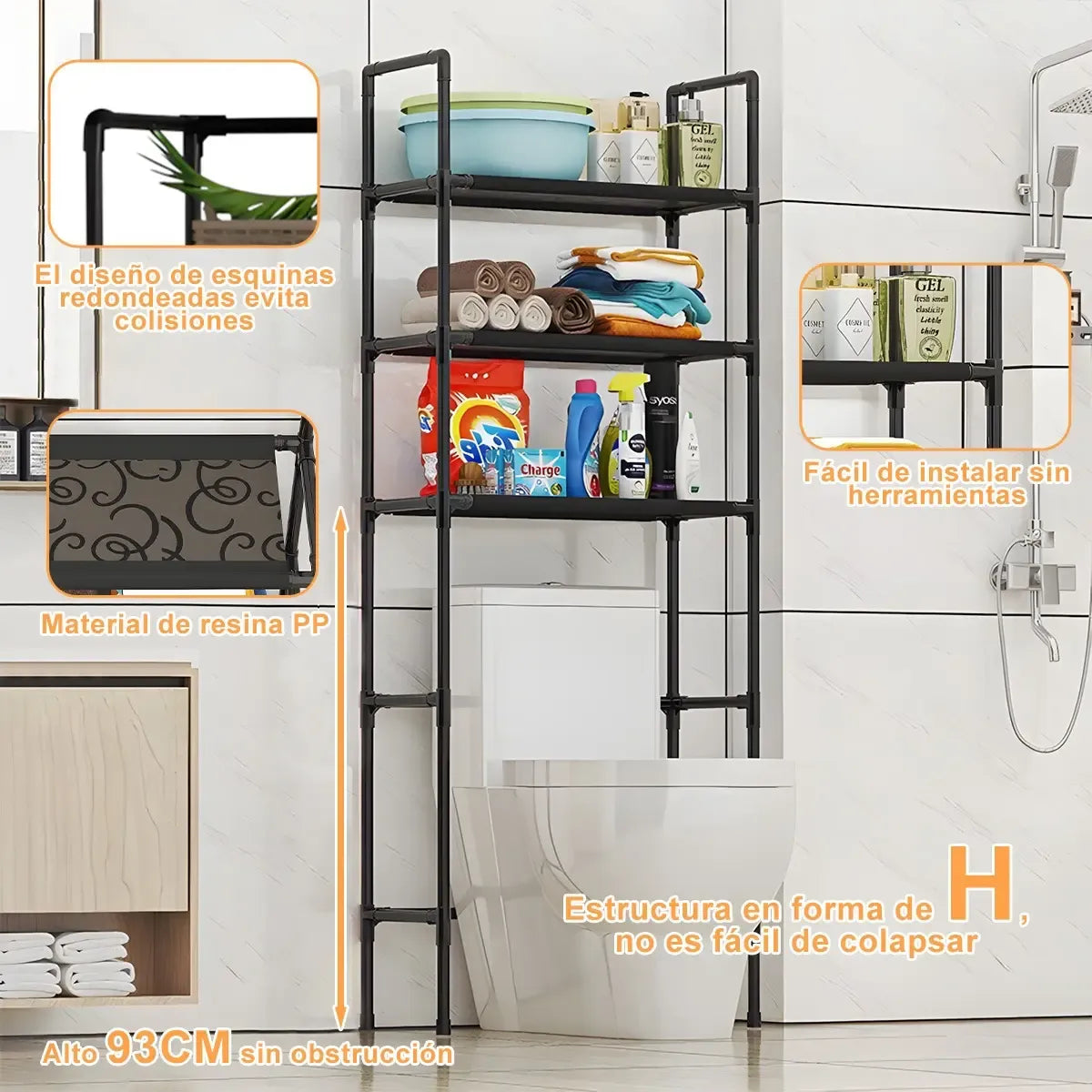 Mueble organizador sobre water con 3 estantes