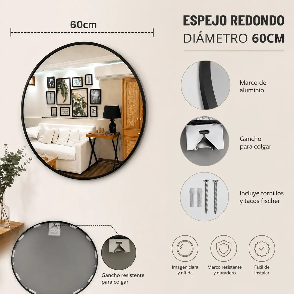 Espejo circular de 60cm diamétro