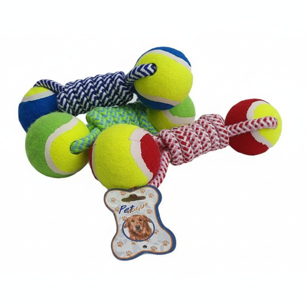 Juguete de cuerda con 2 pelotas para mascotas
