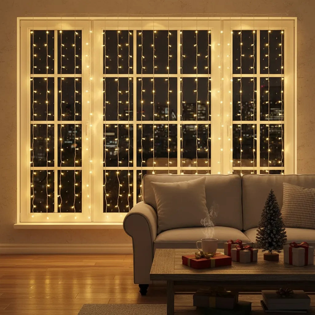 Cortina de luces LED tipo arroz de navidad 3x2m 8 funciones