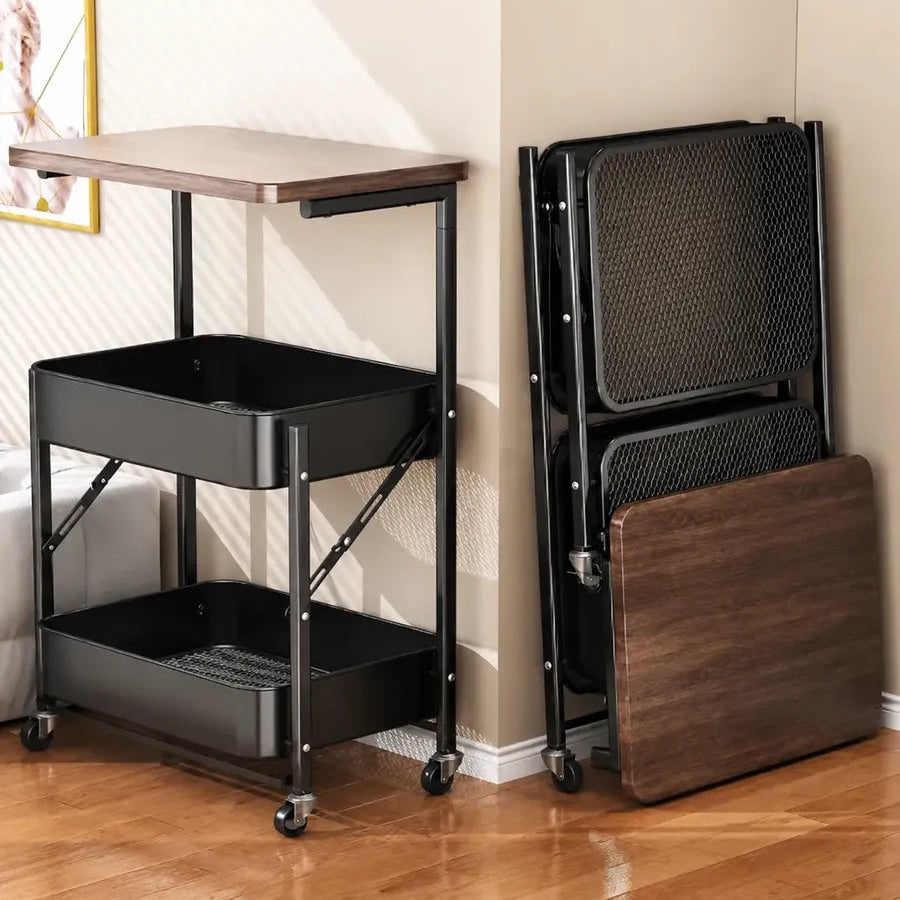 Carrito organizador metálico con mesa plegable