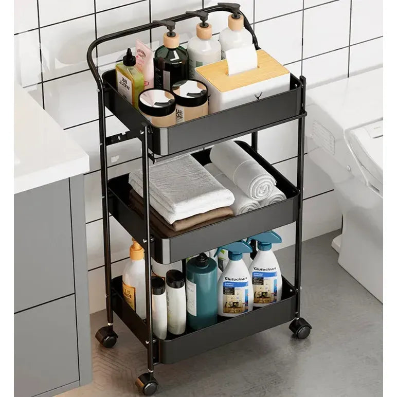 Carro plegable organizador multiuso con 3 estantes con ruedas